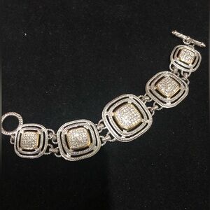 Emma Skye DSMK stainless steel pave crystal bracelet gold trim toggle 7 inch